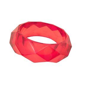 Vintage Plastic Jewelry Translucent Red Faceted Bold Bangle Bracelet Nice Gift